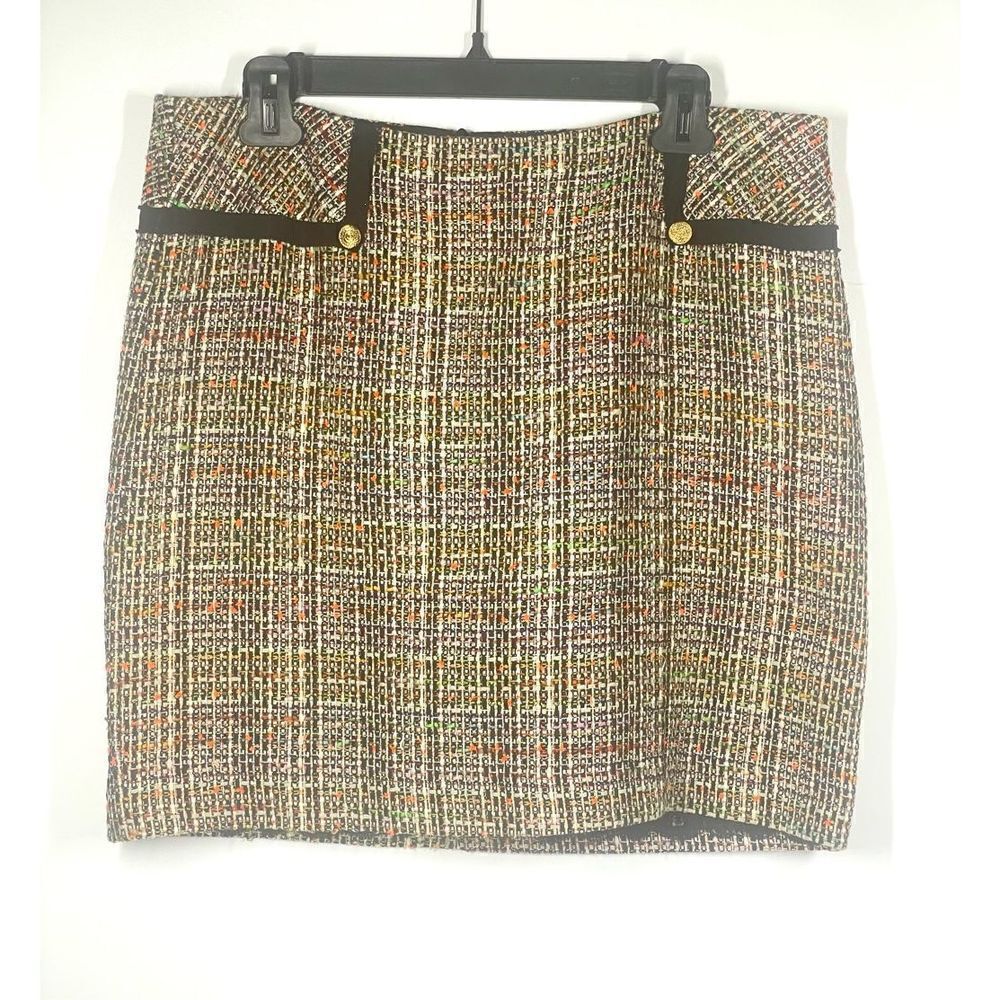 Trina Turk Ono Multicolor Tweed Lined Skirt Black Cream Orange Green Size 10